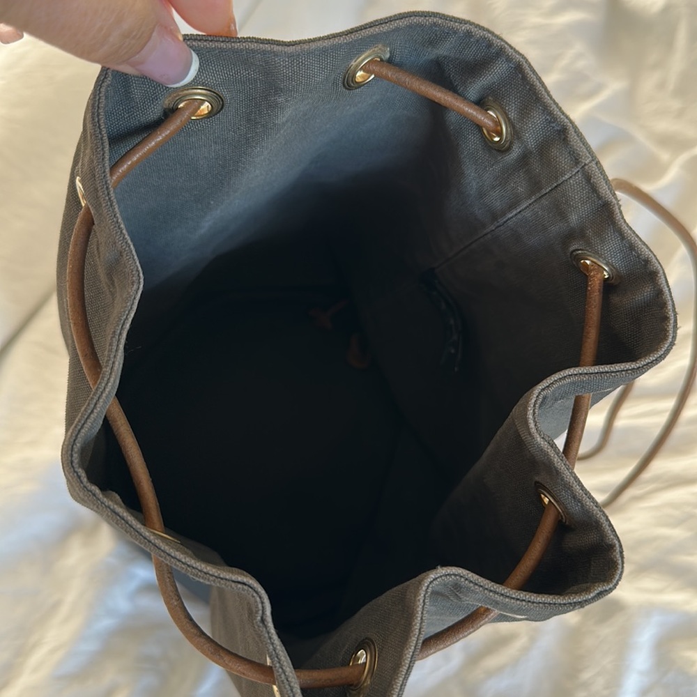 Hermes Drawstring Gray Canvas Backpack - image 6